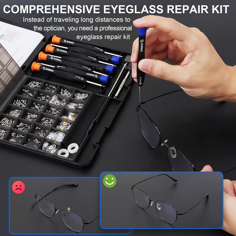 STREBITO Glasses Repair Kit, All-in-One Eyeglass Repair Kit with 16 Sizes of Screws, 12 Pairs of Nose Pads & Tweezer, Precision Screwdriver Set for Glasses, Sunglasses, Watches & Small Electronics - Image 3